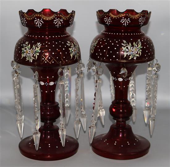 A pair of ruby lustres, H.36cm